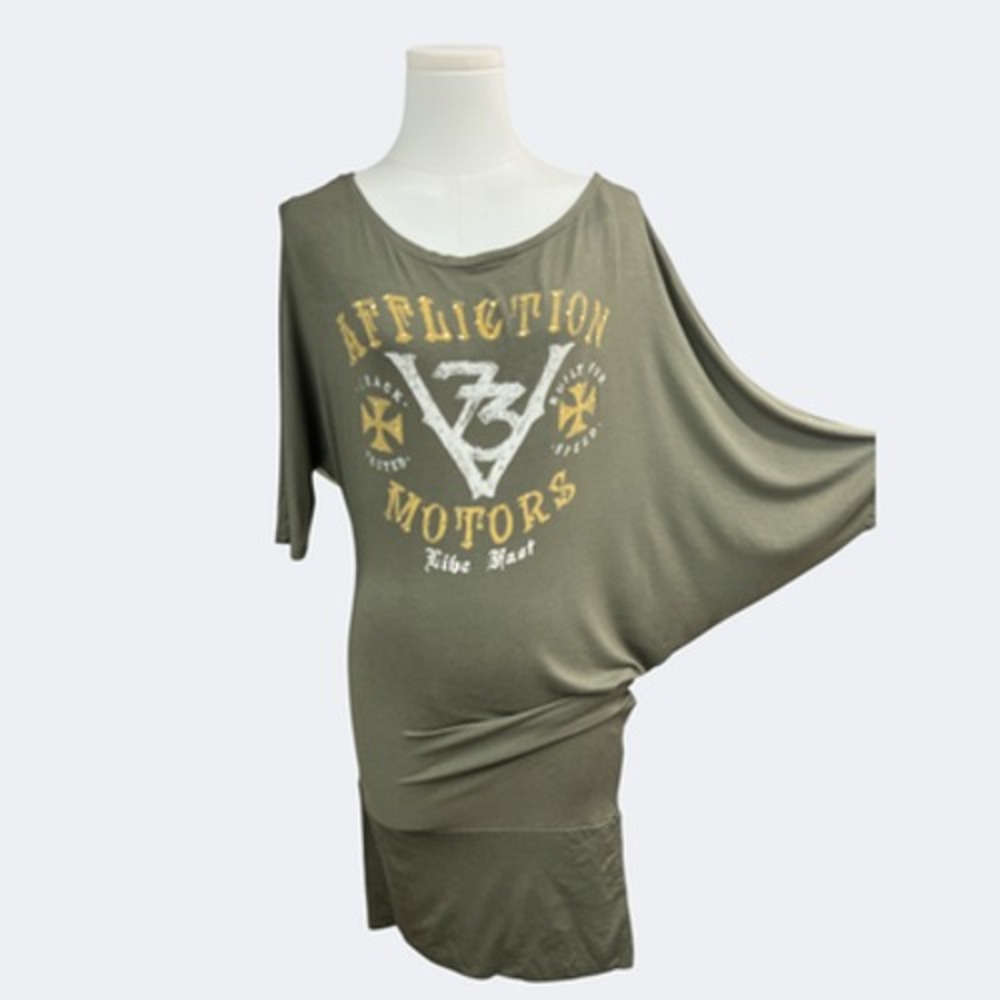 Affliction Black Premium Shirt Womens XS Motors Graphic Studded Dress Streetwear